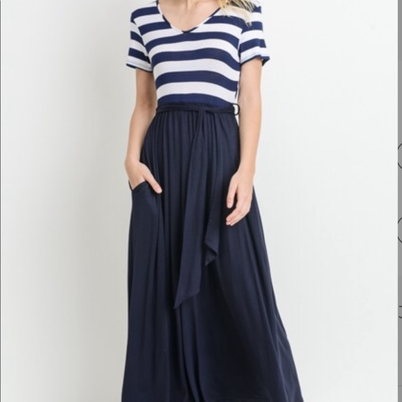 Dresses & Skirts - Navy Striped Maxi Summer Dress